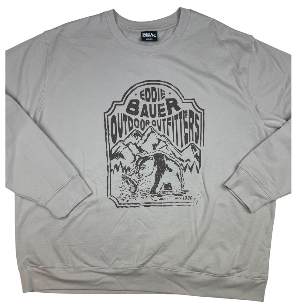 Eddie Bauer Mens 2XL Graphic Crew Neck Sweatshirt Tan Bear Mountain Outdoor NWT
